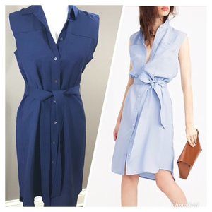 J. Crew Belted Oxford Dress in Dark Blue